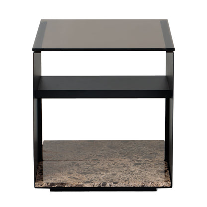Expose side table, small, brown glass - Emperador marble