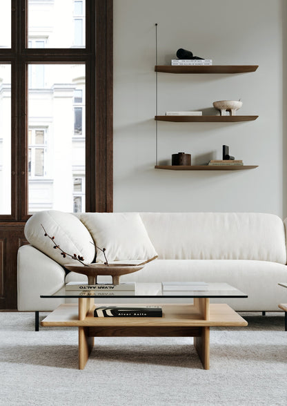 Parallel coffee table, 90 x 90 cm, white lacquered oak