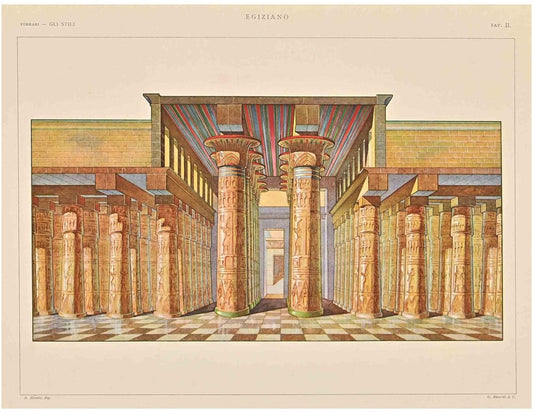 A. Alessio, Egyptian Temple, Chromolithograph, Early 20th Century