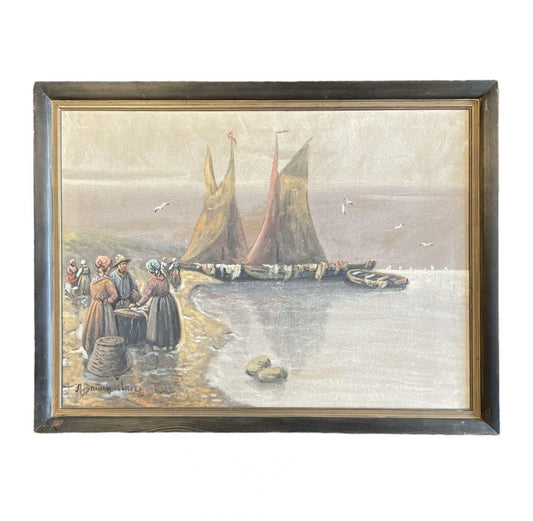 A. Baumgartner, Fish Market, 19th Century, Oil on Canvas, Framed