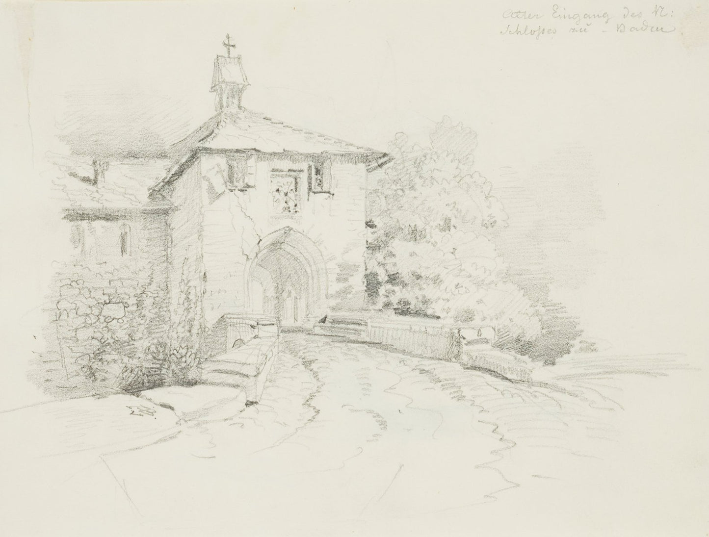 A. Bayer, Old Entrance of the Castle in Baden, 19th-century, Pencil