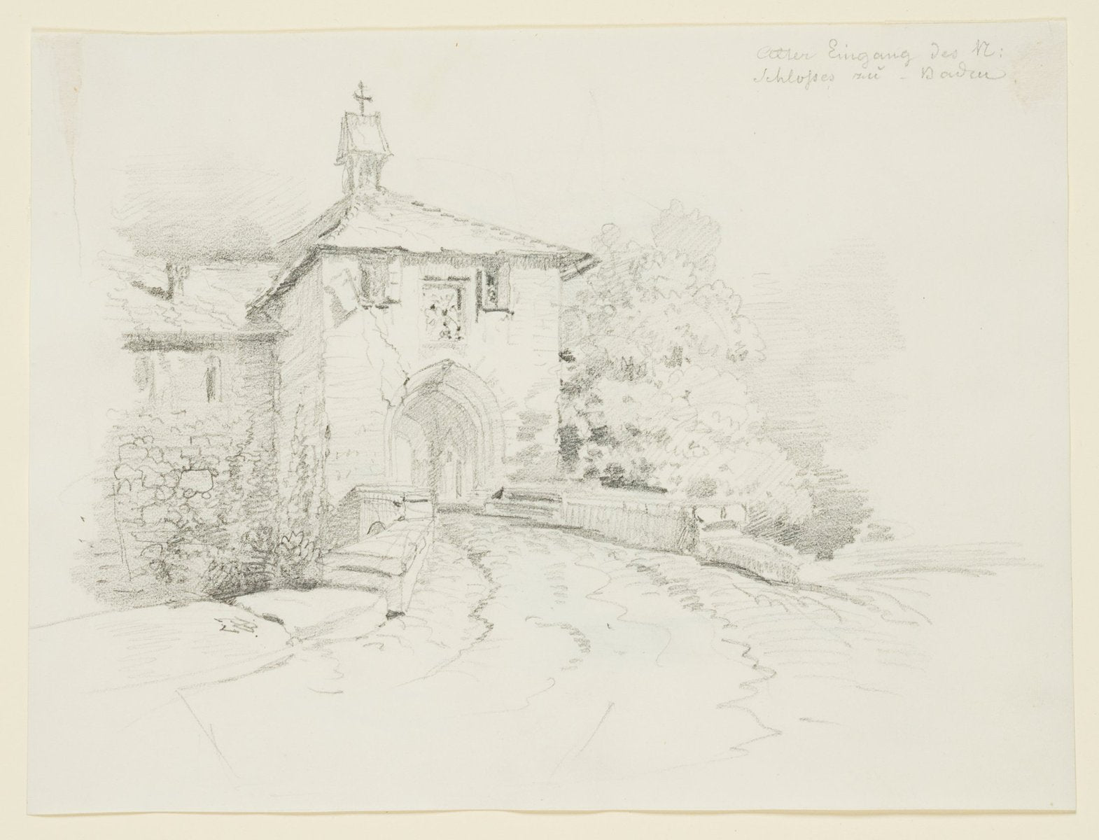 A. Bayer, Old Entrance of the Castle in Baden, 19th-century, Pencil