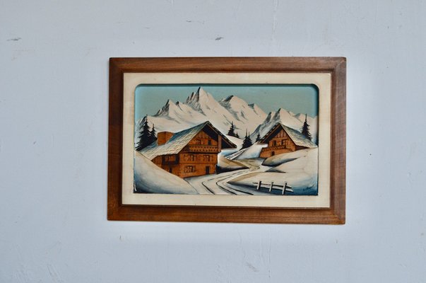 A. Chapel, Winter Landscape, Painted Relief on Wooden Panel, Framed-AIU-1720810