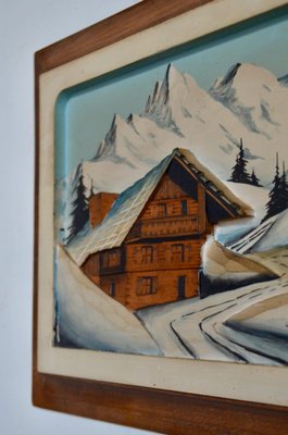 A. Chapel, Winter Landscape, Painted Relief on Wooden Panel, Framed-AIU-1720810