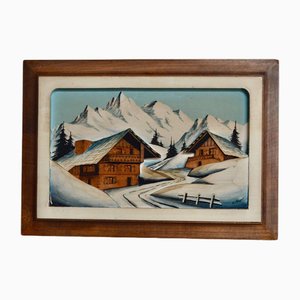 A. Chapel, Winter Landscape, Painted Relief on Wooden Panel, Framed-AIU-1720810