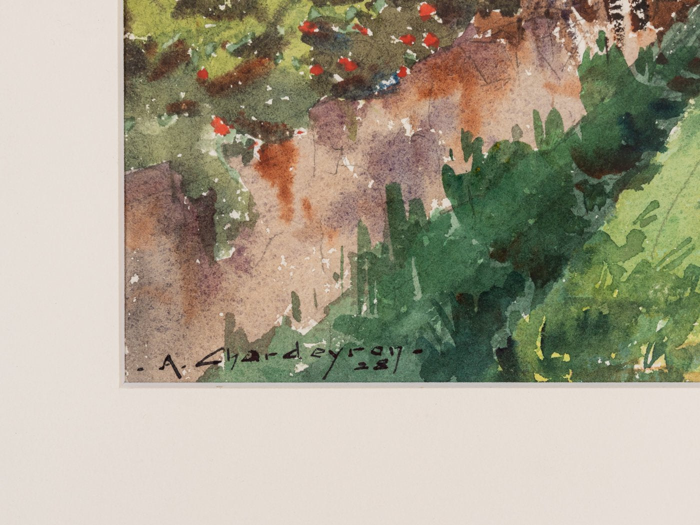 A. Chardeyron, Pines in the Field, 1928, Watercolor on Paper, Framed