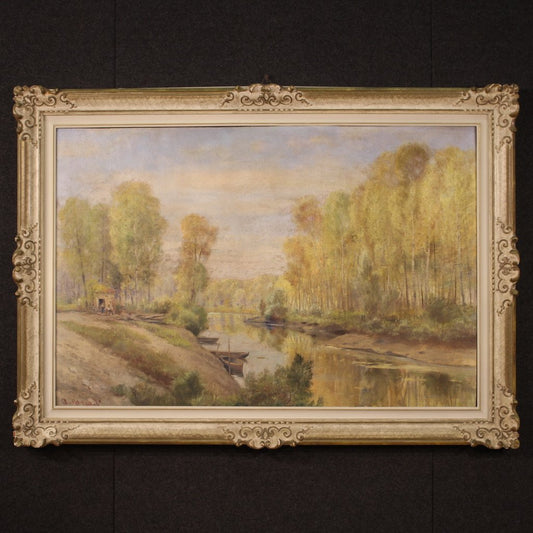 A. Corradi, Italian Landscape, 1950s, Oil on Masonite, Framed