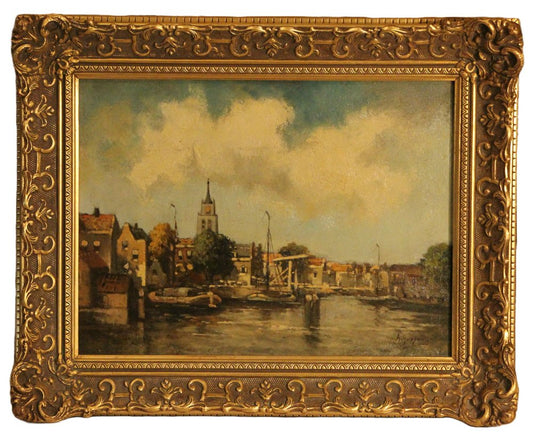 A. Horsmans, View of a Dutch Town, Early 20th Century, Oil on Canvas, Framed