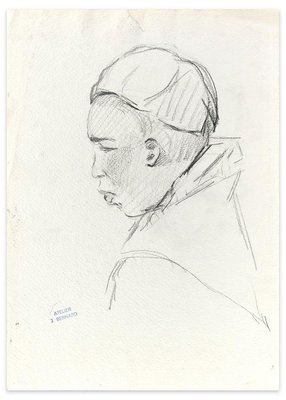 A Monk - Original Charcoal Drawing by J. Bernard - Early 1900 Early 1900-ZCI-757358