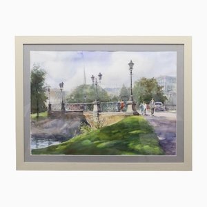 A.Neberekutin, Riga Bridge, 2015, Watercolor, Framed-WMV-1129518