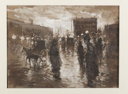 A Night in Paris - Original Mixed Media on Paper by P. Scoppetta - 1911 1911-ZCI-760263