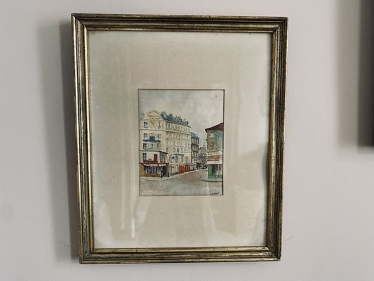 A. Paly, Parisian Street Scene with Berlin Bar, Watercolor, Framed-JO-1262557