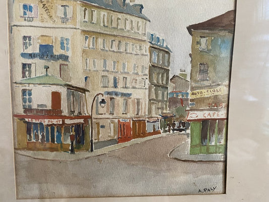 A. Paly, Parisian Street Scene with Berlin Bar, Watercolor, Framed