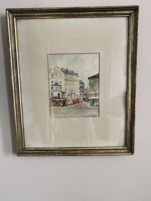 A. Paly, Parisian Street Scene with Berlin Bar, Watercolor, Framed-JO-1262557