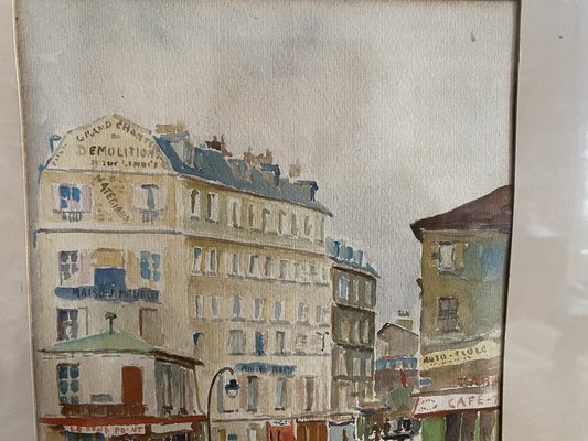 A. Paly, Parisian Street Scene with Berlin Bar, Watercolor, Framed-JO-1262557