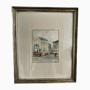 A. Paly, Parisian Street Scene with Berlin Bar, Watercolor, Framed-JO-1262557