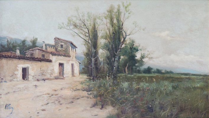 A. Piug, Landscape with Farmhouse and Wildflower Meadow, Late 19th or Early 20th Century, Spain-AOI-1106774