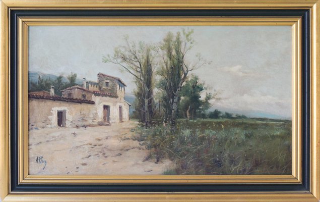 A. Piug, Landscape with Farmhouse and Wildflower Meadow, Late 19th or Early 20th Century, Spain-AOI-1106774