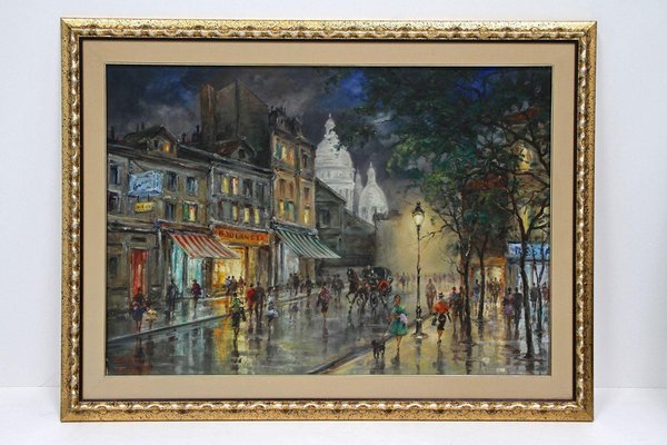 A Rainy Night in Montmartre, 20th Century, Oil Painting-TQA-2027476