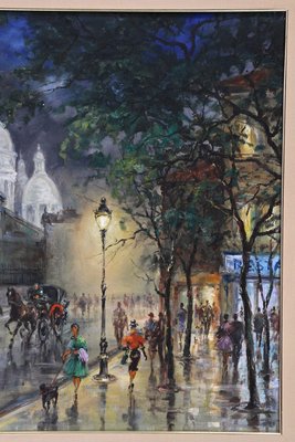 A Rainy Night in Montmartre, 20th Century, Oil Painting-TQA-2027476