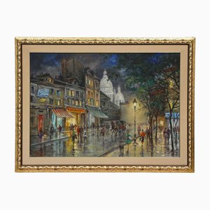 A Rainy Night in Montmartre, 20th Century, Oil Painting-TQA-2027476