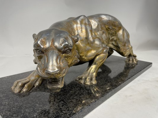 A. Santini, Jaguar, 1970s, Pewter with Marble and Granite Base-GKM-1811151