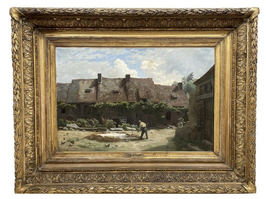 À.Ségé, Farmyard, 1800s, Oil on Canvas, Framed