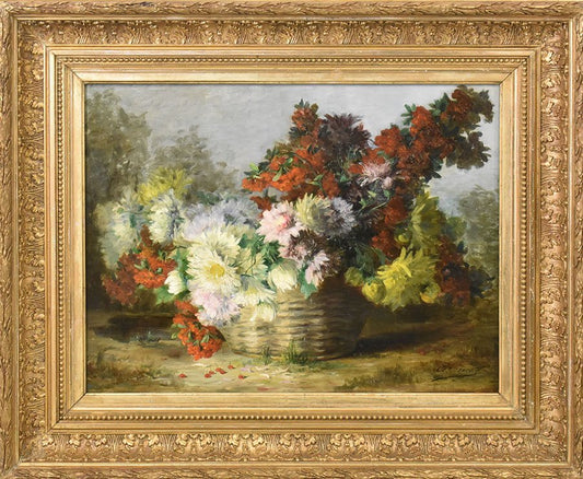 A. Sornay, Chrysanthemums and Daisies, Oil on Canvas, 19th Century, Framed