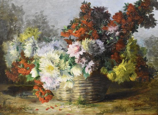 A. Sornay, Chrysanthemums and Daisies, Oil on Canvas, 19th Century, Framed-YVI-1768943