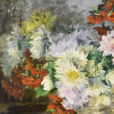 A. Sornay, Chrysanthemums and Daisies, Oil on Canvas, 19th Century, Framed-YVI-1768943