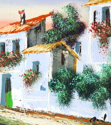 A Street in Spanish Village, Oil on Canvas, Framed-ZYI-1338368