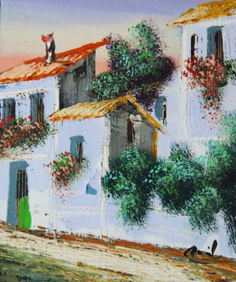 A Street in Spanish Village, Oil on Canvas, Framed-ZYI-1338368