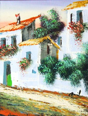 A Street in Spanish Village, Oil on Canvas, Framed-ZYI-1338368