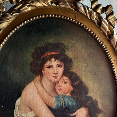 A Woman And Her Child, Oil On Cardboard, Framed-QKG-2019602