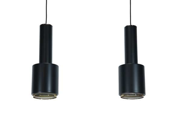 A110 Hand Grenade Hanging Lamps in Black with Brass Details by Alvar Aalto for Artek, Set of 2-BQ-1153633