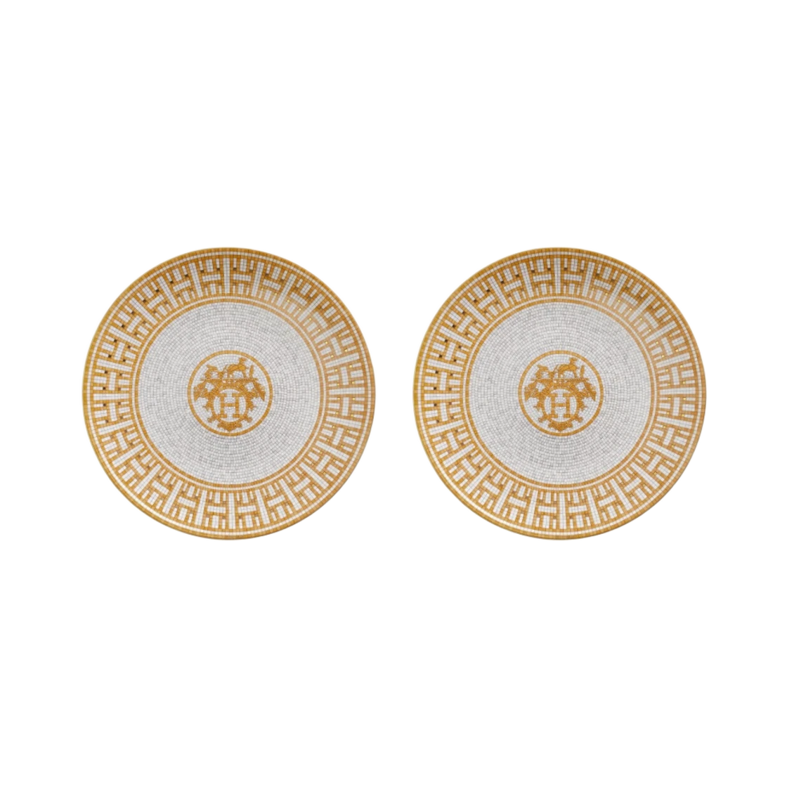 [해외재고] Hermès – Mosaique au 24 Gold Dessert Plate set of 2 / P026007P