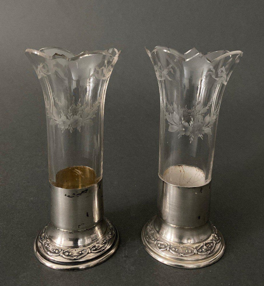 Ab Goldsmith Soliflore Tealight Holders with Minerva Silver Base, Set of 2