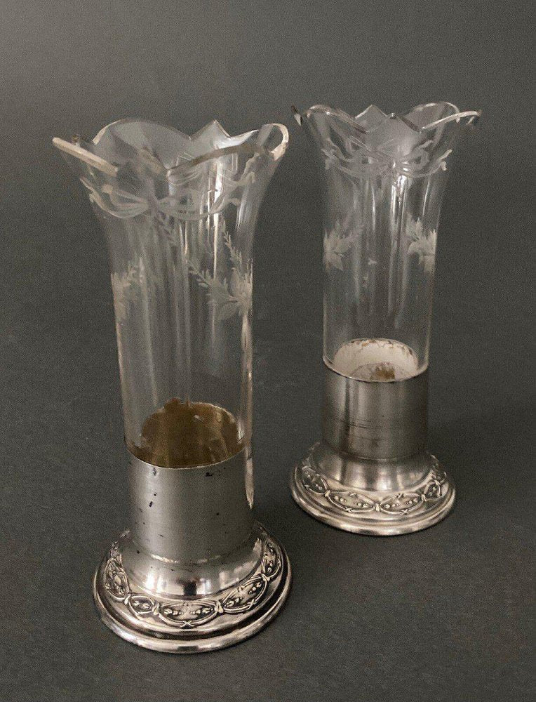 Ab Goldsmith Soliflore Tealight Holders with Minerva Silver Base, Set of 2