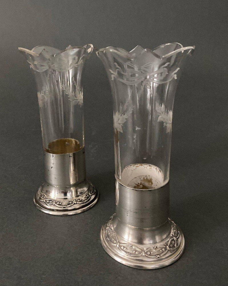 Ab Goldsmith Soliflore Tealight Holders with Minerva Silver Base, Set of 2