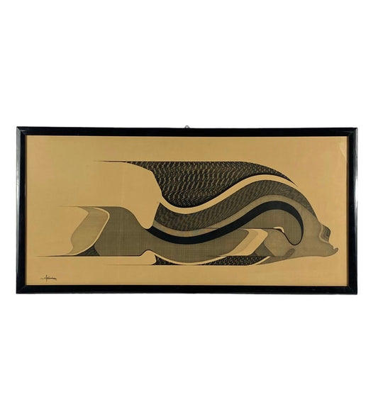 Abbahao, Untitled Large Stylized Fish, Ink on Paper, 1976, Framed