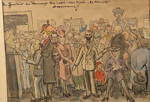 Abel Moranas, Caricature Vernissage Félix Labbé, 1942, Watercolor on Paper-QKG-1700786