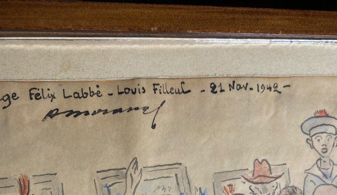 Abel Moranas, Caricature Vernissage Félix Labbé, 1942, Watercolor on Paper-QKG-1700786