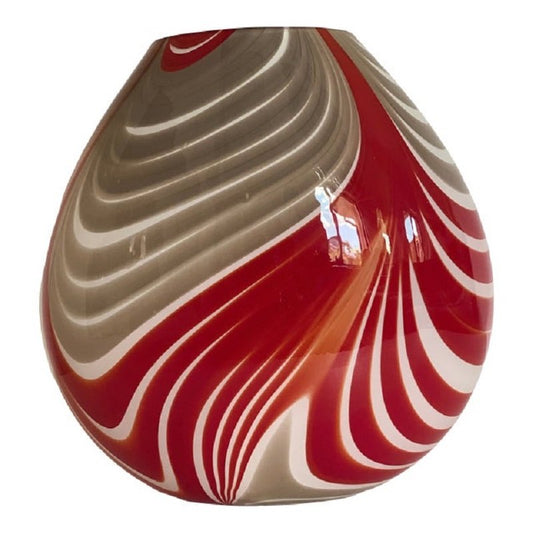 Abstarct Vase in Milky-White Murano Style Glass with Red and Beige Reeds by Simoeng