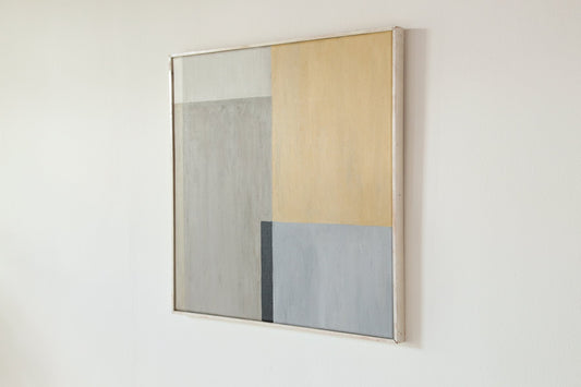 Abstract Artwork in Yellow, Beige, White and Gray, 1960s, Oil on Canvas