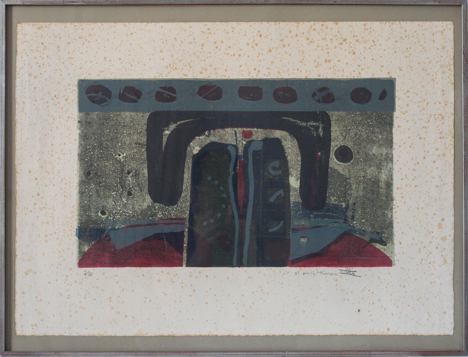 Abstract Composition, 1970s, Etching and Aquatint on Paper, Framed