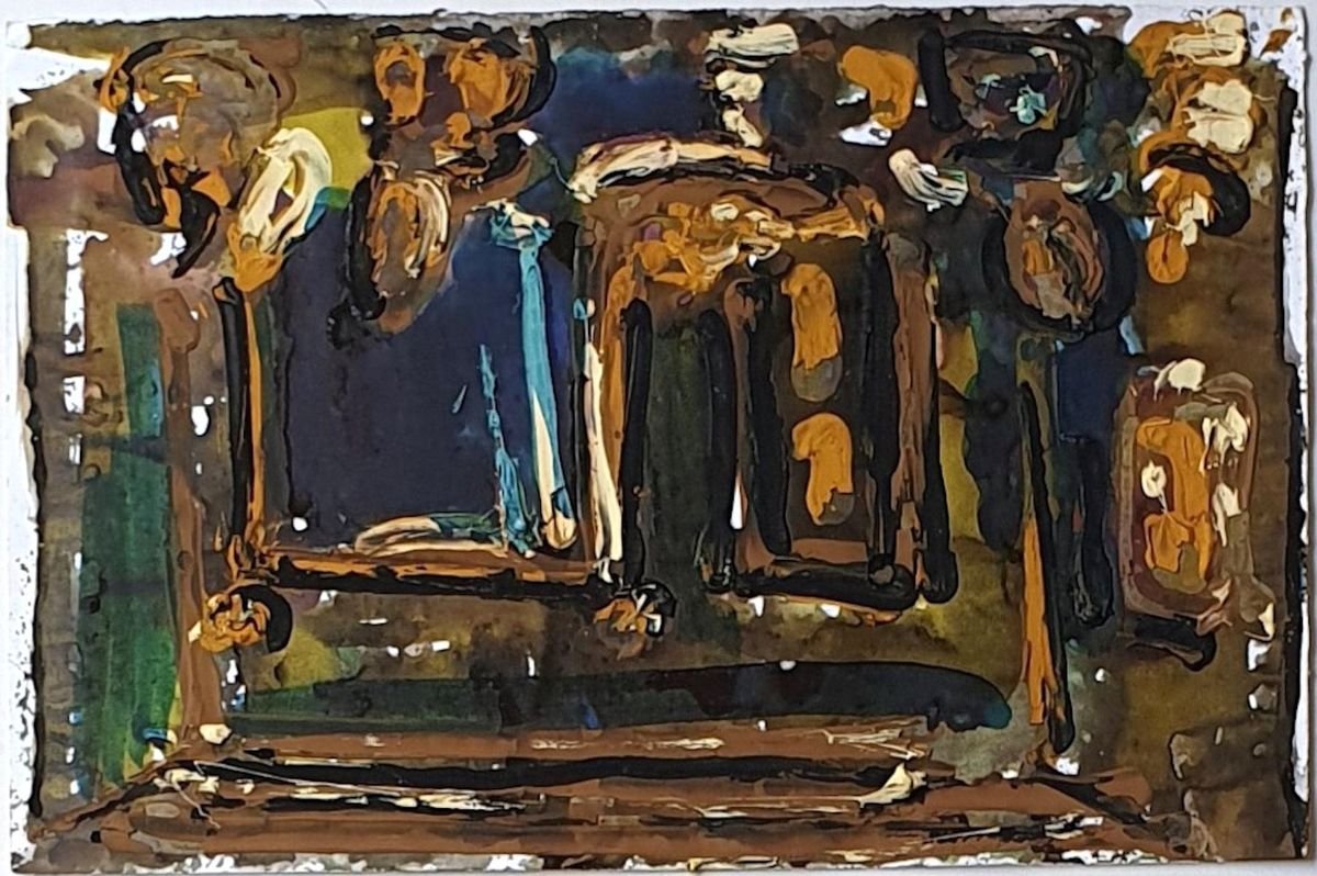 Abstract Composition - Original Tempera by A. Matheos Mid 20th Century