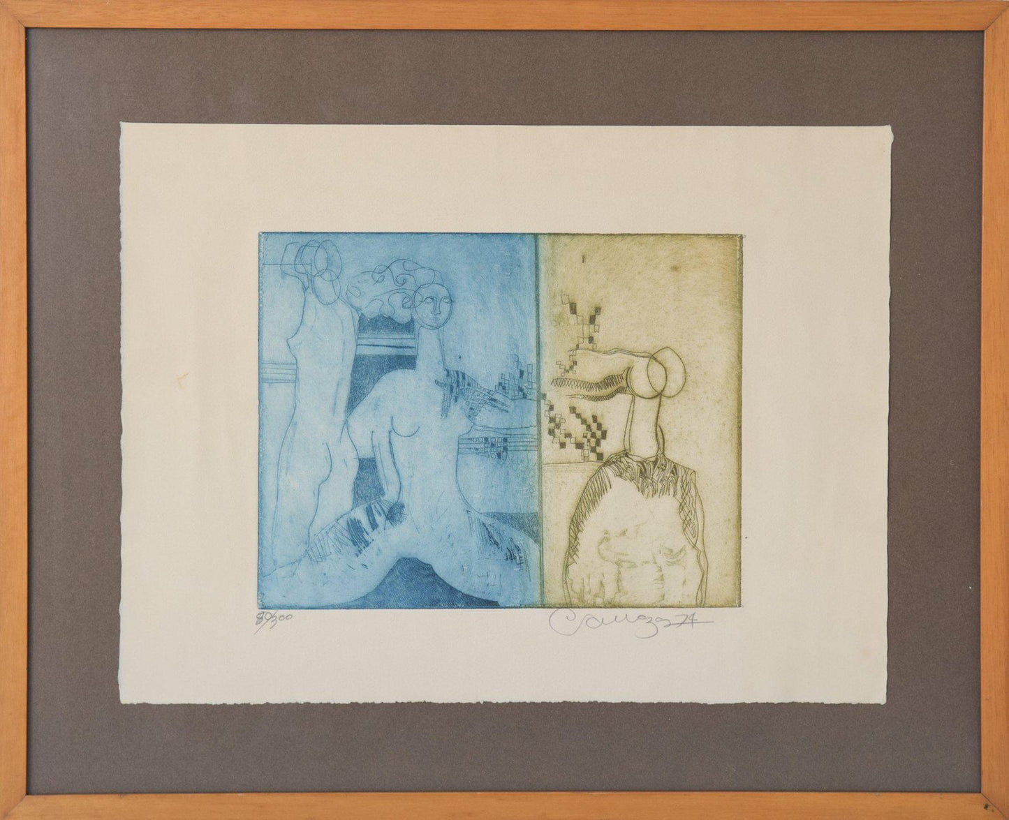 Abstract Etching with Nude Figures