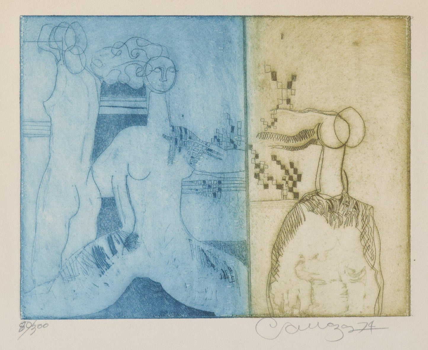 Abstract Etching with Nude Figures