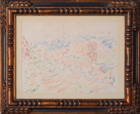 Abstract Expressionist Landscape Drawing, 1968, Crayon on Paper-AOI-1350945