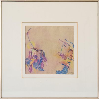 Abstract Expressionist Painting, 1950s, Crayon on Paper, Framed-AOI-1106740